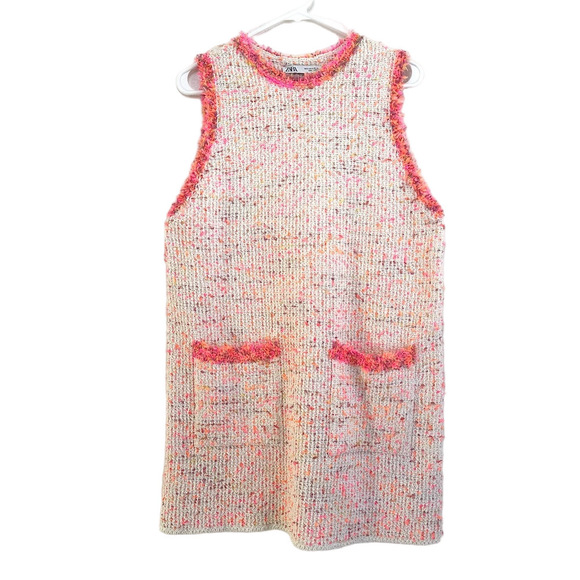 ZARA Tweed Pocket Fluorescent Dress - Picture 4 of 11